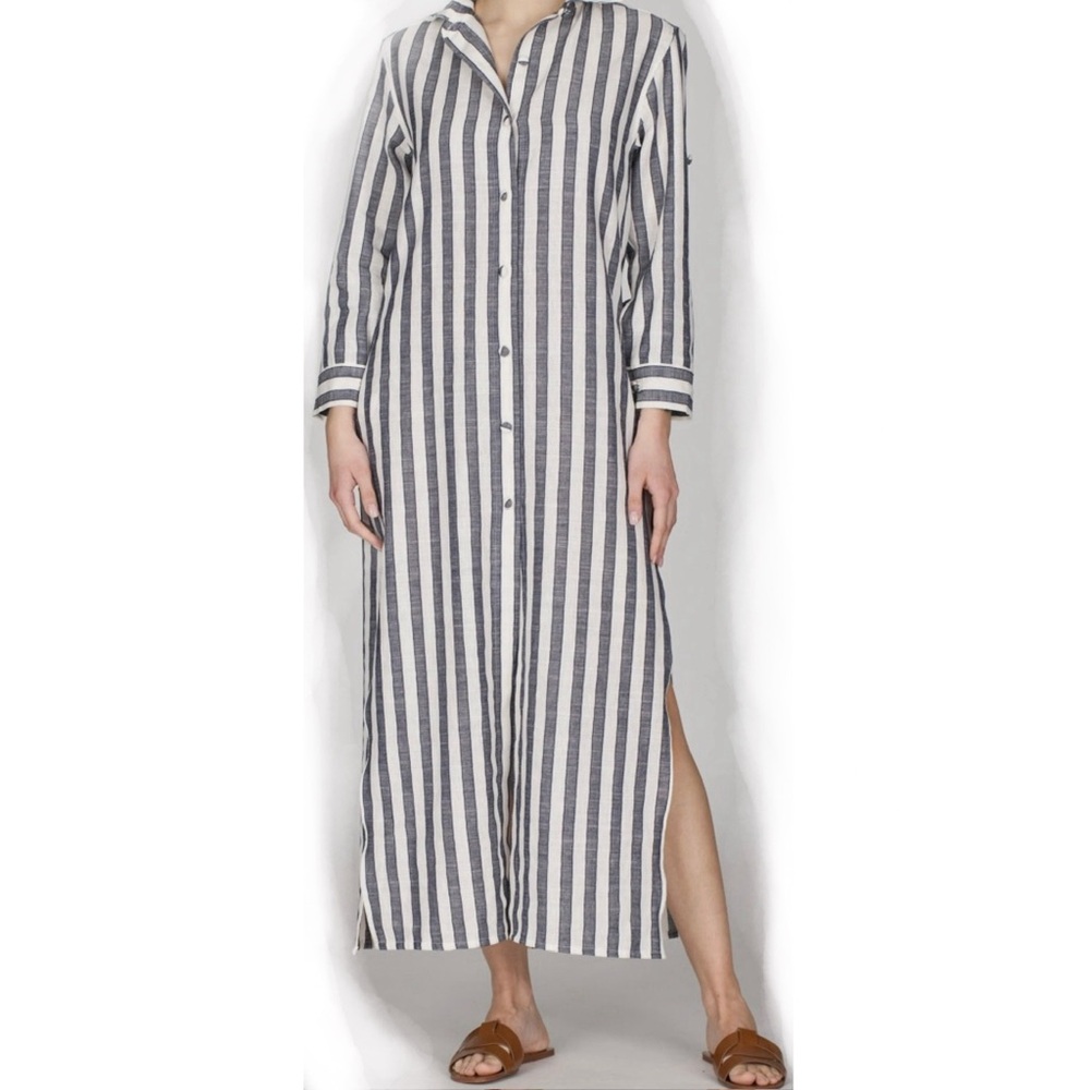 Marta Scarampi NWT Mary Striped Long Shirtdress Nautical Linen Maxi NEW